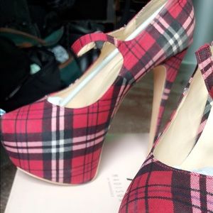 Plaid MaryJane Platform Heels (Red)